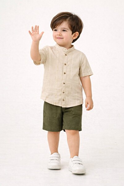 Chicsy Baby Tarz Gömlekli Çizgili Belden Ayarlanabilir Kısa Kollu Şortlu 2'li...