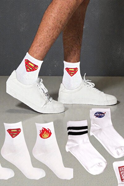 Esinti 4 Pairs Women Men Colorful Patterned White College Socks Cotton Unisex...