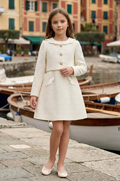 sunshine boutique15 طقم جديد من فستان وجاكيت للعيد من تويد للأعمار من 8 إلى 1...