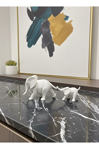 hediyesepetinde Anne ve Yavru Fil Figürü -18x7–Dekoratif Heykel & Bereket Sim...