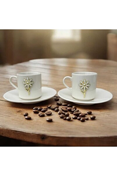 xemu طقم فناجين قهوة تركية مصنوع يدويًا بنقوش زهور - 4 قطع لشخصين سعة 80 مل -...