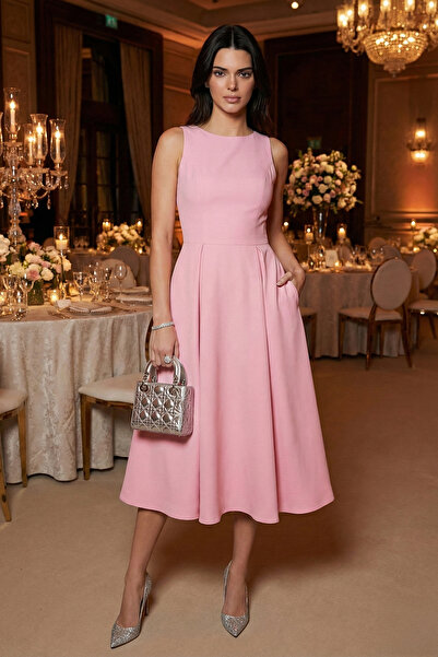 Lela Велосипедний комір, прямий крій, з кишенями, плісирована сукня середньої...