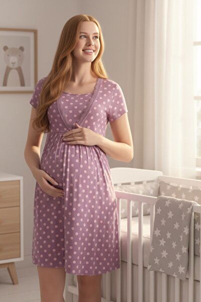 Cotpark Cămașă de noapte de maternitate și de maternitate din țesătură pieptă...
