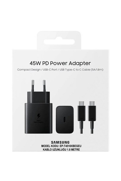 Samsung 45w Süper Hızlı Orijinal Şarj Cihazı ( Adaptör + Kablo ) EP-T4510XBEG...