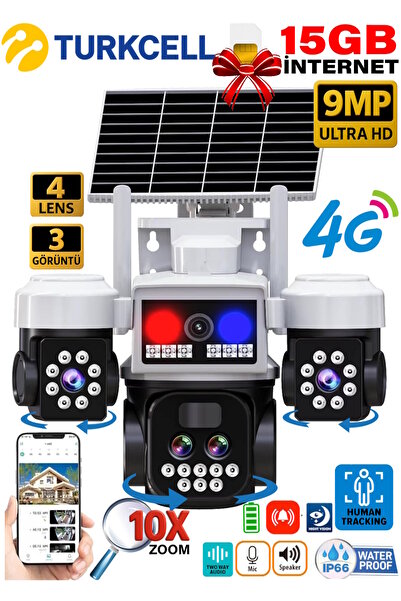 Ventus 5051 9MP 10X Zoom 4 Lens 3 Ekran 4G Solar Akıllı Güvenlik Kamerası Uza...