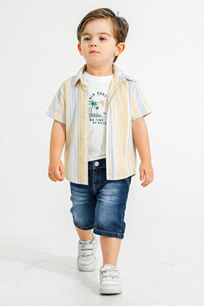 Chicsy Baby طقم قميص مخطط للأطفال والرضع مكون من 3 قطع - خصر قابل للتعديل وشو...