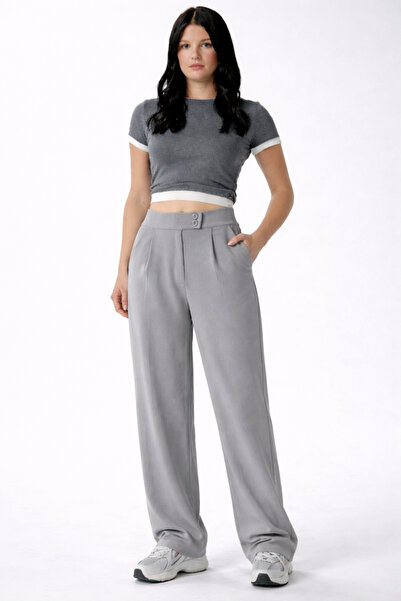 Ramior Pantaloni din țesătură gri talie înaltă pentru femei – Model clasic de...