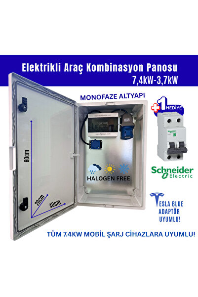hgsşarj "bluepan" 7,4kw Elektrikli Araç Şarj Kombinasyon Kutusu Pano Tesla Ma...
