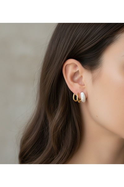 AUREVA أقراط راي بيضاء لؤلؤية / ذهبية