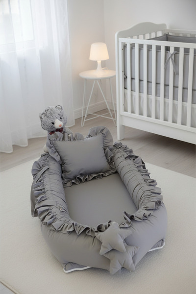 ebabynest Düz Renk Serisi Koyu Gri Fırfırlı Babynest