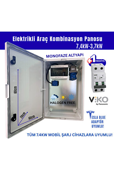hgsşarj "bluepan" 7,4kw Elektrikli Araç Şarj Kombinasyon Kutusu Pano Tesla Ma...