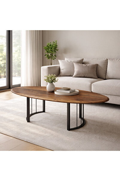 Just Home Rustik Elips Orta Sehpa - Kahverengi / Siyah