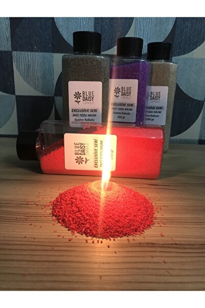 BlueDaisyCandle Inci Tozu Mum Exclusive ( 30 Adet Fitil Ile ) Guava Aromalı Kırmızı 250 gr , Toz Mum , Kum Mum