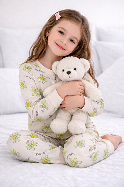 byalisdmr طقم بيجامة بناتي مزين بنقشة الزهور الخضراء، مصنوع من قماش قطني 100%...