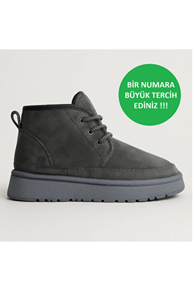 marceline Gri Erkek İçi Tüylü Kürklü Soğuk Havaya Dayanıklı Kışlık Bot