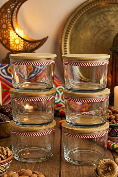 Fhilli Vetro - Set of 6 Glass Breakfast Bowls with Bamboo Lids 220 Cc