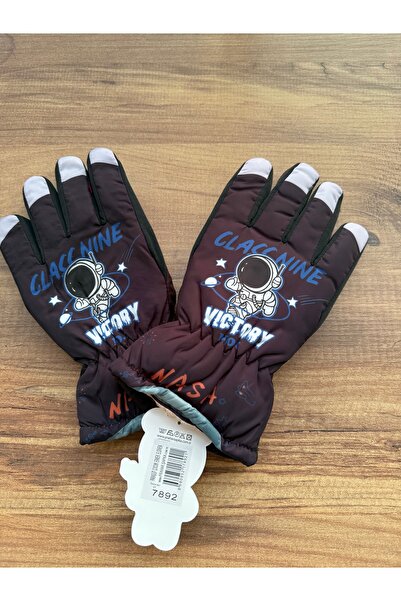 Blotch Astronot Karakterli Siyah Renk Astarlı Çocuk Kayak Ve Kar Eldiveni 6-1...