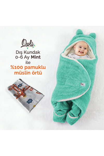 Owli 0-6 Ay Dış Kundak Mint ve Müslin