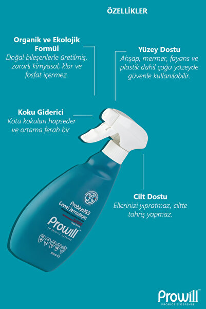 PROWİLL Endüstriyel Genel Temizleyici Sprey 500 ml | Probiyotikli,Tüm Yüzeyler