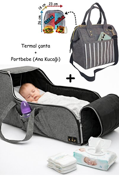 USF Portbebe Ana Kucağı Puset Bebek Taşıma Çantası Termal Termoslu Biberon, M...
