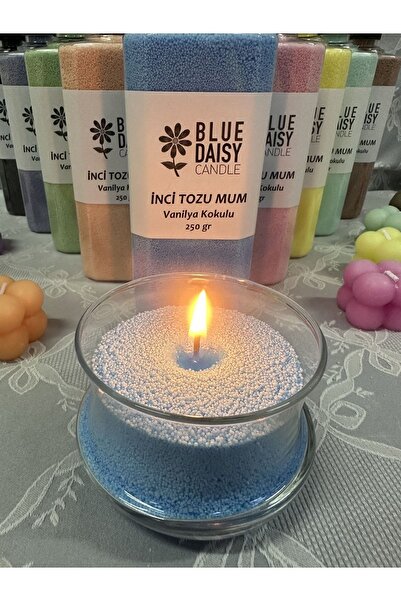 BlueDaisyCandle 250 gr MAVİ renkli OKYANUS ESİNTİSİ kokulu Inci Tozu Mum ( 30 adet 4cm fitil ile ) Toz Mum