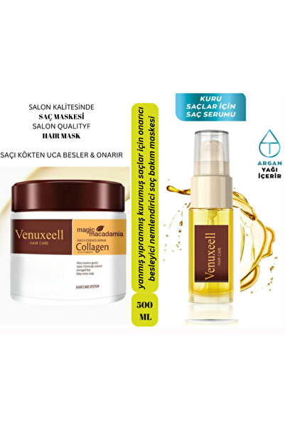 Venuxeell Maca Özü ile Güçlendirilmiş Onarıcı Saç Bakım Seti | Maske 500 ml +...