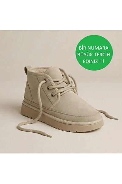marceline Bej Erkek İçi Tüylü Kürklü Soğuk Havaya Dayanıklı Kışlık Bot