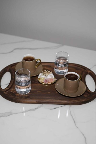 Ahşap Teslim Dekoratif Ahşap Kare Tepsi | Doğal Ahşap Kare Tepsi Ceviz Rengi