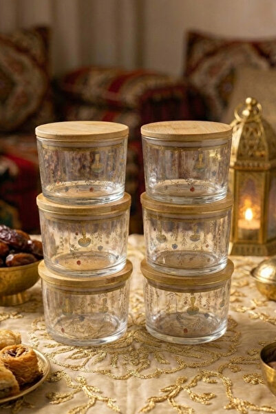 Fhilli Vetro - Set of 6 Glass Breakfast Bowls with Bamboo Lids 220 Cc