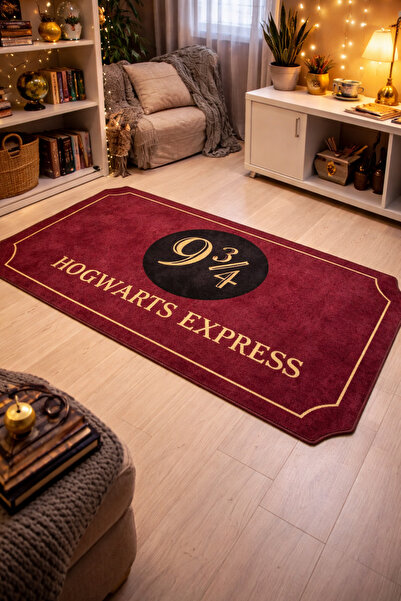 Emiroğlu Hogwarts Harry Potter Treni Temalı Yıkanabilir Halı–Kaymaz Dot Taban...