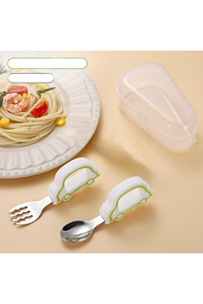 jojobebek Yeşil Figürlü Premium Çocuk BPA'sız Silikon Saplı Paslanmaz Çelik U...