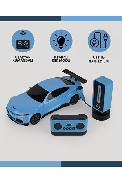LETS BE CHILD Renkli Şarj İstasyonlu Uzaktan Kumandalı Işıklı Araba Mavi