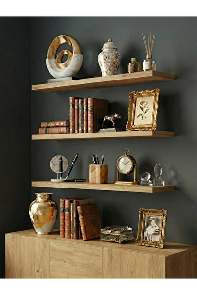Free Home Premium MDF Ürün Duvar Rafı 3'lü Set 60x15 cm Uçan Raf Modern Kitap...