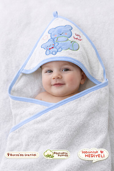 Onouqo Bebek Kapüşonlu Kundak Havlu - Pamuklu Yumuşak Dokulu - Sabunluk Hediy...