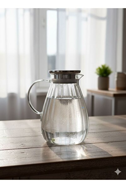 morponi Borosilikat Cam Çizgili Sürahi 1800 Ml