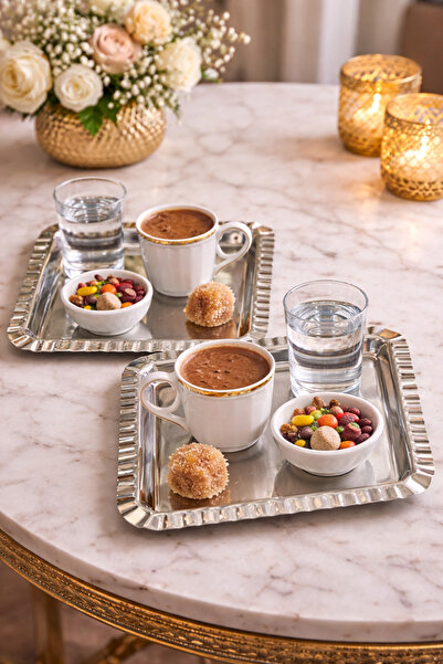 Meralles Luxury Square Stainless Steel 6-Piece Silver Tray Coffee, Tea, Prese...
