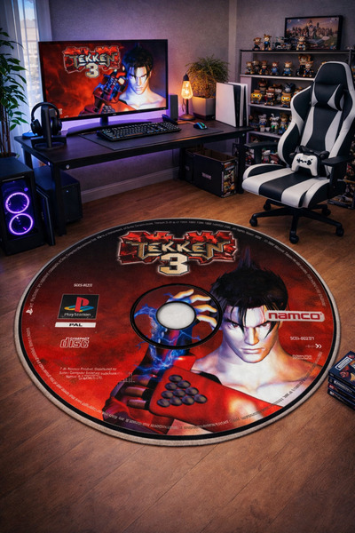 Emiroğlu Tekken Oyun CD’si Şeklinde Yıkanabilir Gamer Halı–Kaymaz Taban, Özel...
