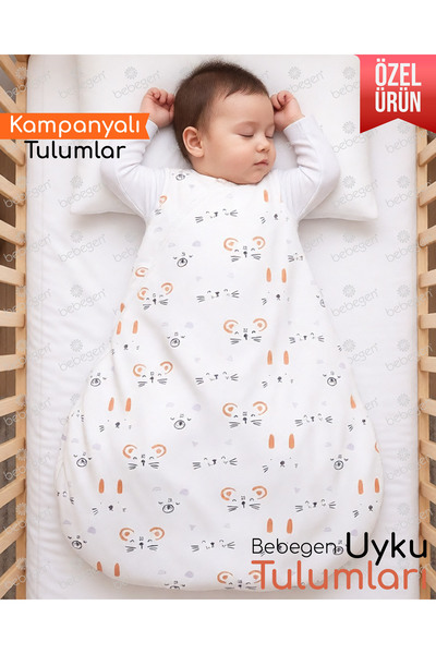 bebegen Unısex Ekru Kedili Kundak Uyku Tulumu