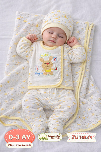 Onouqo 4-Piece Newborn Hospital Discharge Baby Set + Swaddle Blanket - Soft C...