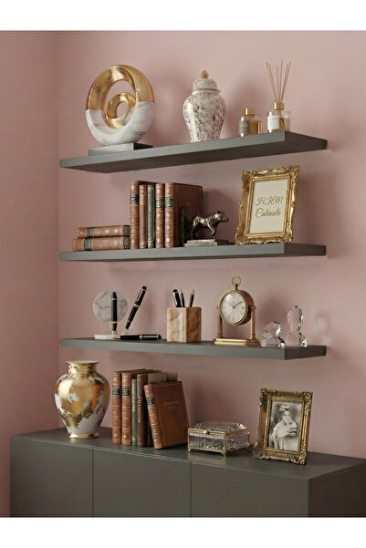 Free Home Premium MDF Ürün Duvar Rafı 3'lü Set 60x15 cm Antrasit Uçan Raf Mod...