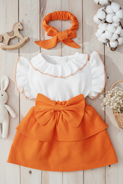 bshood X İpek Atlas Kız Bebek Ve Çocuk Müslin Bandanalı Elbise