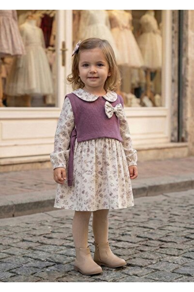 miaras baby Girl's Sweater Dress with Floral Pattern