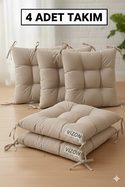 Mirayra Tekstil 4'lü Bahçe, Balkon, Salon Sandalye Minderi, Bağcıklı