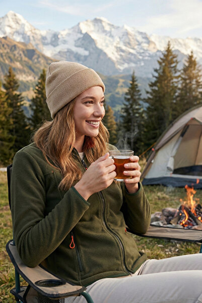 Lela Stojanový golier na zips vreckový fleece cardigan Women5907002