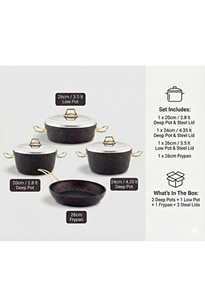 AVCI HOME MAKER طقم أواني طهي هوم ميكر جرانيتيك مكون من 7 قطع - أغطية من الفو...