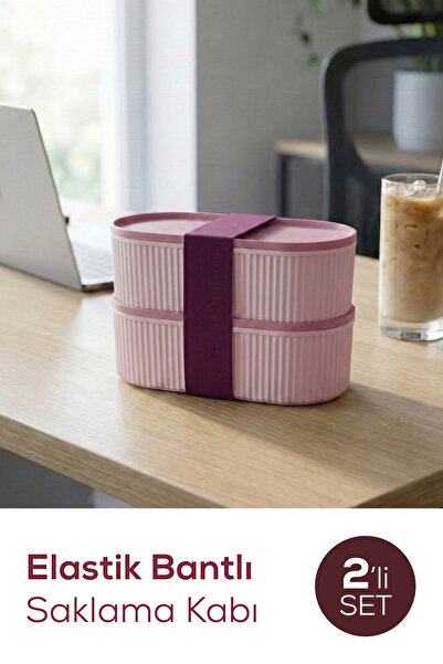 Vienev Set of 2 Stackable Practical Storage Containers with Elastic Bands 2X(...