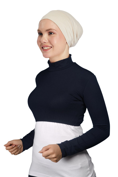 Altobeh Дамски боди с дълъг ръкав и поло яка от ликра, пениран памук - тъмносин