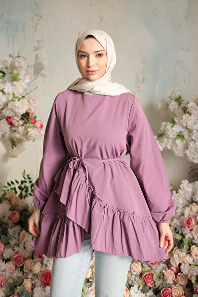 İmajButik Τριαντάφυλλο ξηρή φούστα με στρώσεις βολάν τουνίκ