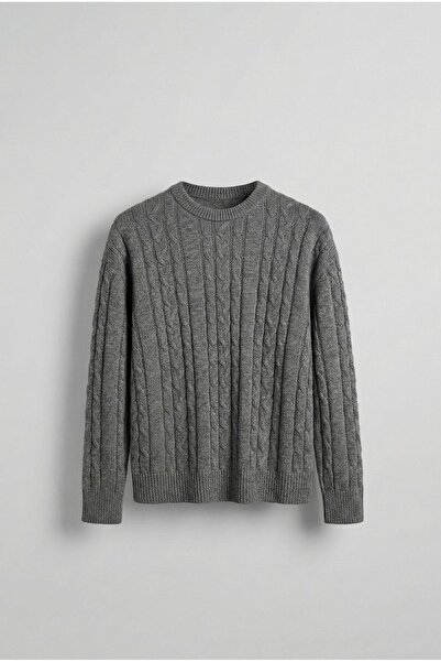 ablukaonline Men's Oversize Knitted Patterned Sweater Gray