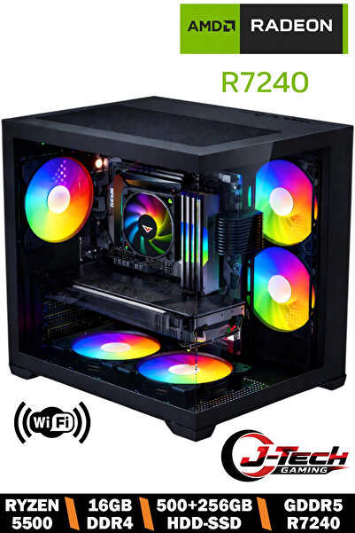 J-TECH Pulse Ryzen5 5500 16GB HDD 500GB+256GB SSD GDDR5 R7240 Oyuncu Bilgisayarı
